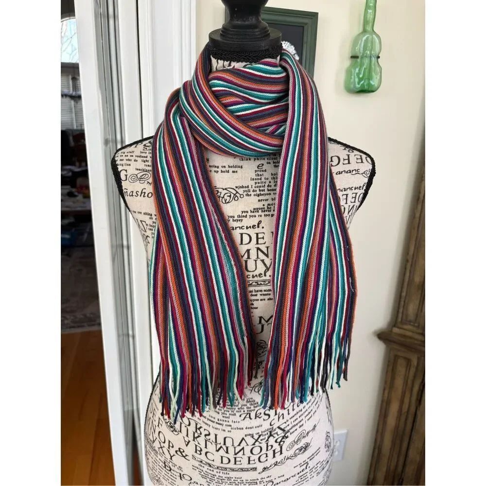 Coldwater Creek Women’s Rectangular Fashion Scarf Multicolor Fringed 11"x74"